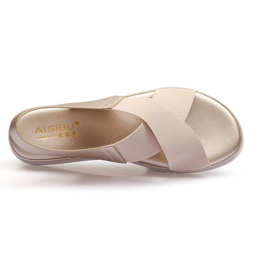 Stevvex women slip-on sandals blush elastic straps flat lightweight non-slip sandals on Tampa Home & Garden Store