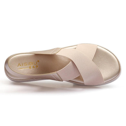 Stevvex women slip-on sandals blush elastic straps flat lightweight non-slip sandals on Tampa Home & Garden Store