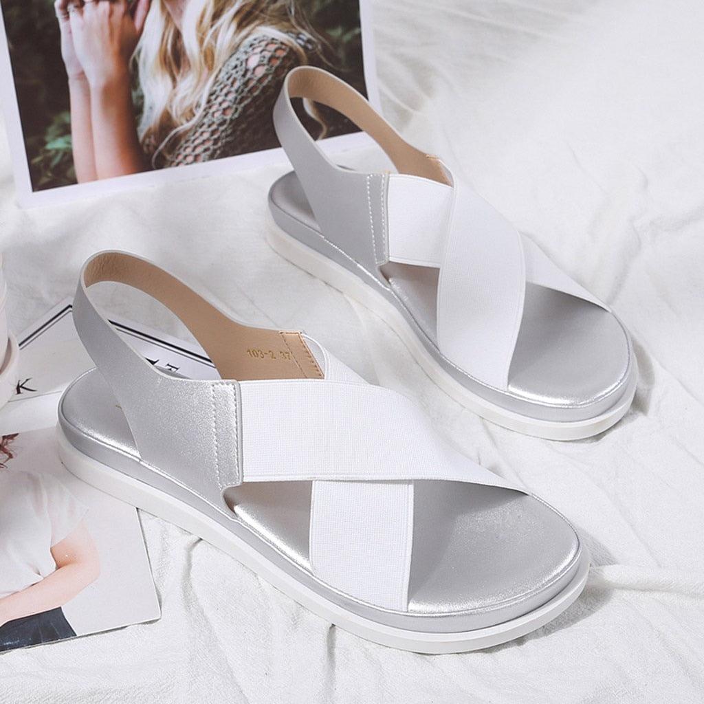 Stevvex slip-on sandals with white-gray elastic straps and back strap, lightweight pair on Tampa Home & Garden Store