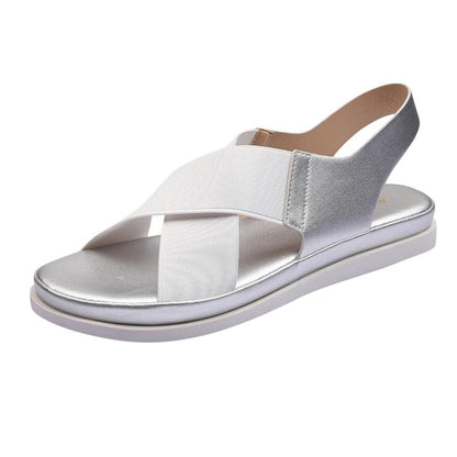 Stevvex summer slip-on sandals white elastic straps silver sole on Tampa Home & Garden Store