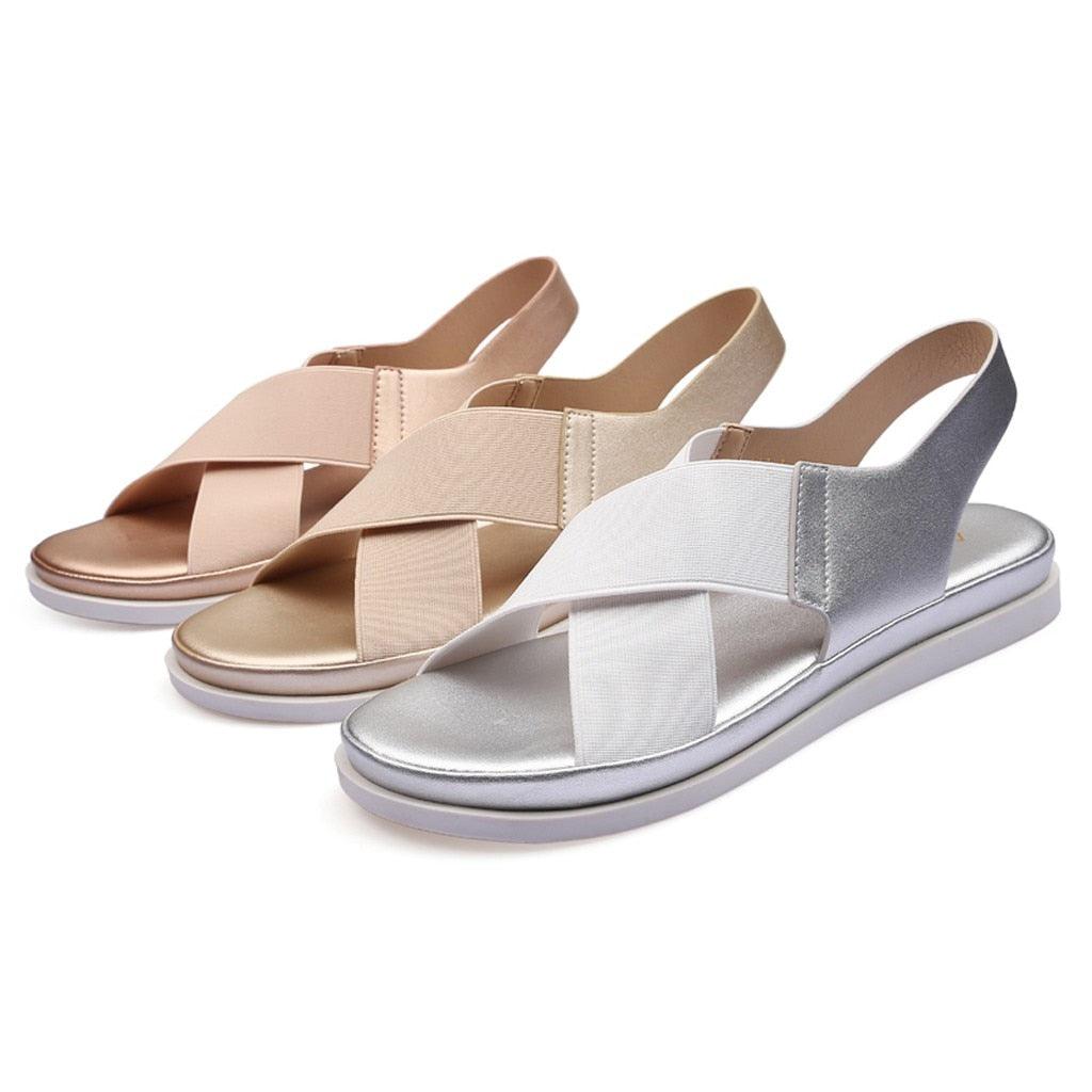 Stevvex Slip-On Women Sandals with cross-strap ankle strap in peach and nude set of three on Tampa Home & Garden Store