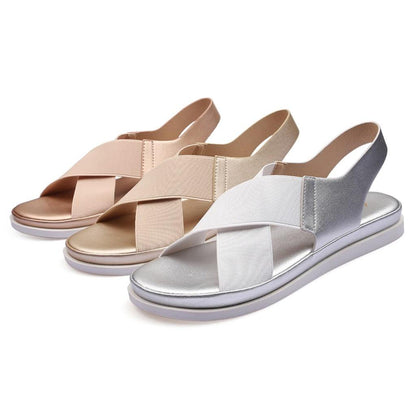 Stevvex Slip-On Women Sandals with cross-strap ankle strap in peach and nude set of three on Tampa Home & Garden Store