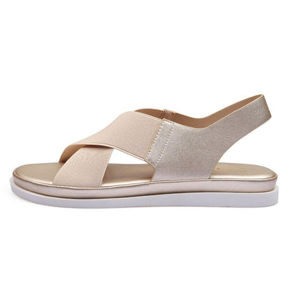 Stevvex Summer slip-on women sandals with elastic textile straps nude finish non-slip sole on Tampa Home & Garden Store