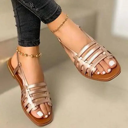 Stevvex Summer Cristal Shine women's sandal 1 pair rose-gold metallic straps non-slip sole on Tampa Home & Garden Store