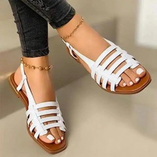 Stevvex ST11145DRY Summer Cristal Shine women's white strappy sandals with brown sole open-toe on Tampa Home & Garden Store