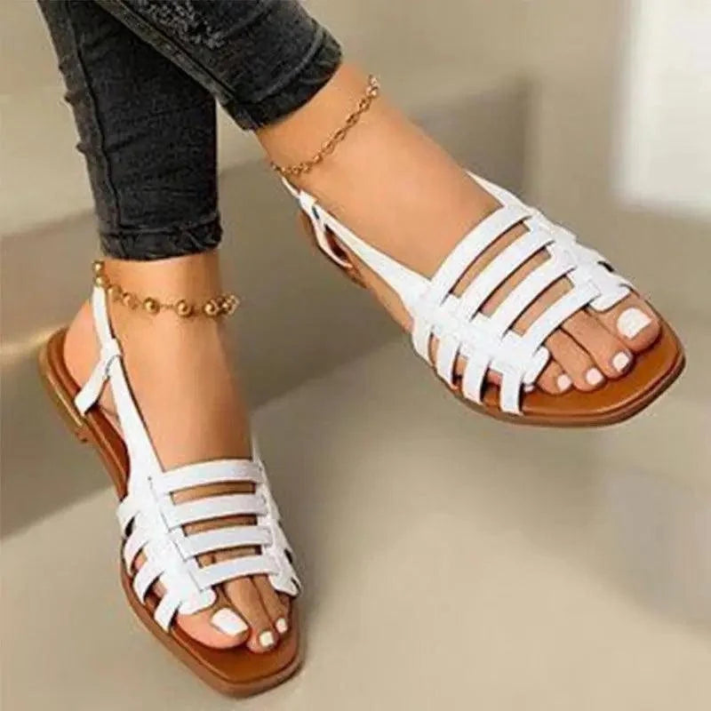 Stevvex Summer Cristal Shine women's sandals white strappy design brown sole ST11145DRY on Tampa Home & Garden Store
