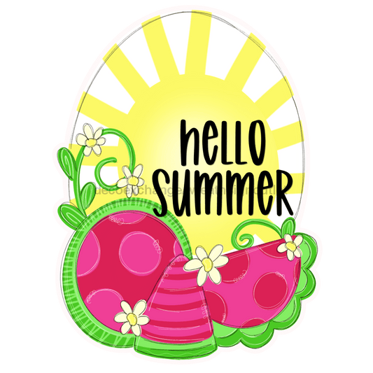 Summer Door Hanger, Hello Watermelon Door Hanger, wood sign, DECOE-W-528-HS, 22" Door Hanger