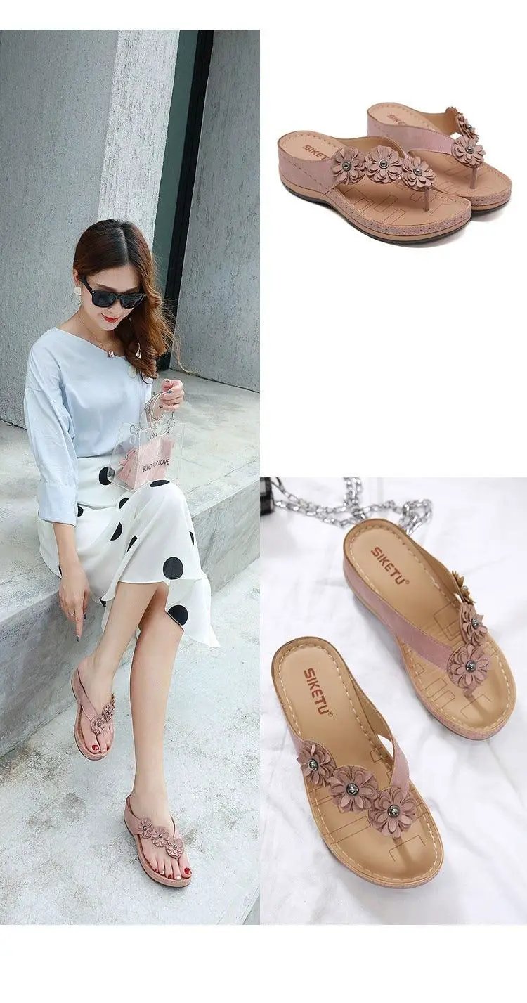 Summer Flat Sandal for Women Multicolor Flowers