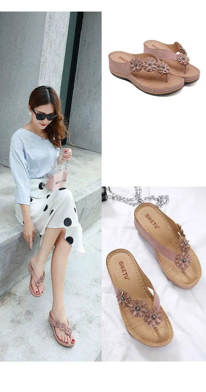 Summer Flat Sandal for Women Multicolor Flowers