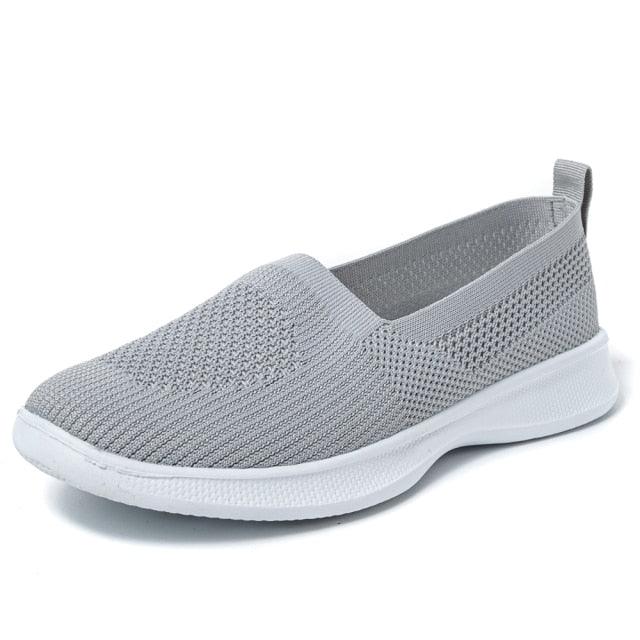Stevvex knit slip-on sneakers gray breathable mesh lightweight flat espadrille style on Tampa Home & Garden Store