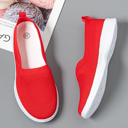 Stevvex red knit slip-on sneakers with white sole, breathable mesh upper, size 36 pair on Tampa Home & Garden Store