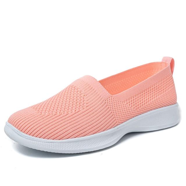 Stevvex women's knitted slip-on sneaker peach breathable mesh lightweight espadrille sole on Tampa Home & Garden Store