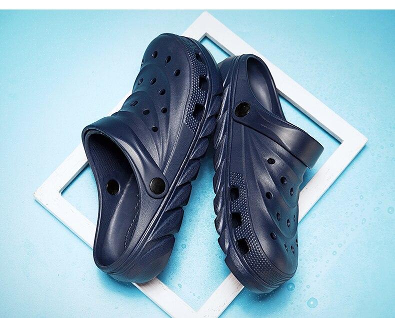 Stevvex navy blue rubber clogs with holes and back strap, pair of garden beach sandals on Tampa Home & Garden Store