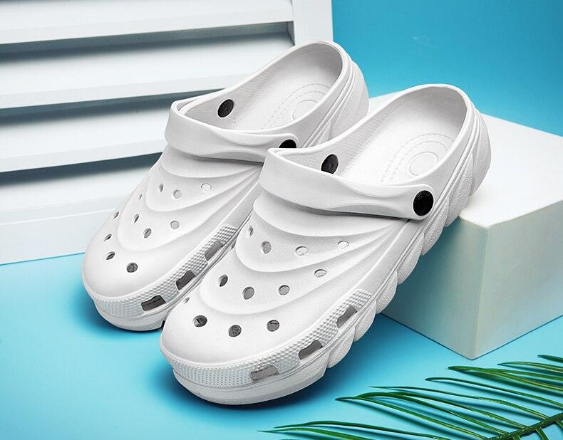 White rubber clogs with ventilated holes and back strap unisex garden beach slippers on Tampa Home & Garden Store