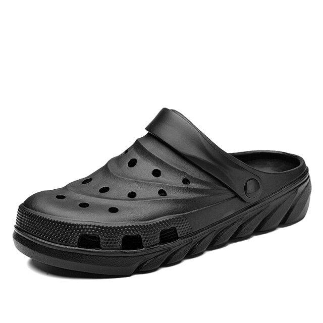 Stevvex black rubber garden clogs with ventilation holes and strap on Tampa Home & Garden Store