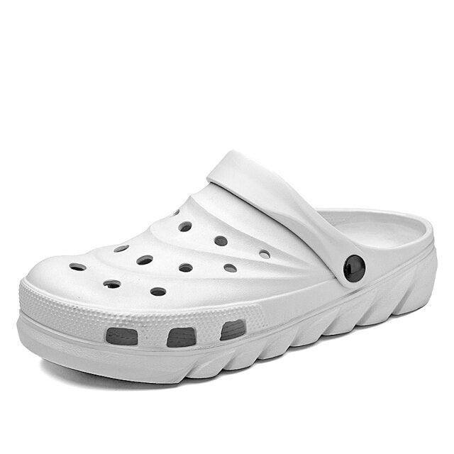 Rubber garden clogs Stevvex white with back strap, unisex slip-on slippers on Tampa Home & Garden Store