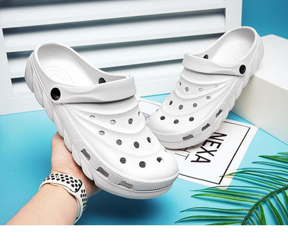 Stevvex white rubber garden clogs with ventilation holes, slip-on beach sandals pair on Tampa Home & Garden Store