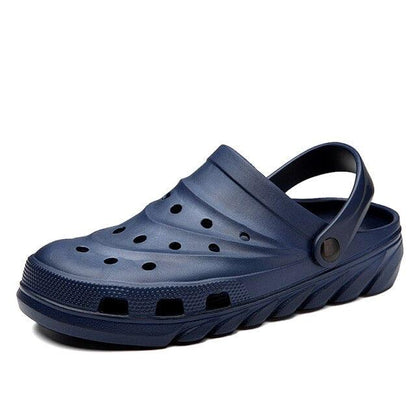 Blue rubber garden clog sandals Stevvex with perforated holes and heel strap on Tampa Home & Garden Store