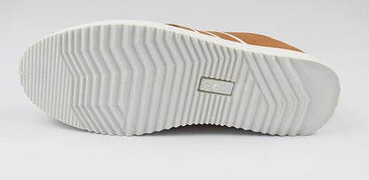 Stevvex sneakers bottom view with white ridged outsole tan canvas upper casual breathable shoe on Tampa Home & Garden Store