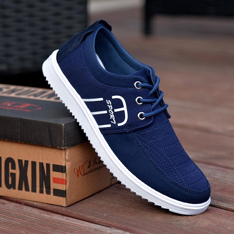 Stevvex navy blue canvas sneakers with white sole and laces, breathable casual shoes on Tampa Home & Garden Store