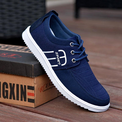 Stevvex navy blue canvas sneakers with white sole and laces, breathable casual shoes on Tampa Home & Garden Store