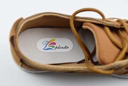 Tan casual sneaker with brown laces and breathable canvas upper, L plover logo on white insole on Tampa Home & Garden Store