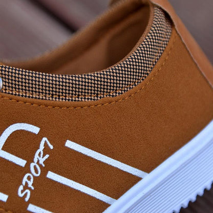 Stevvex men's brown suede sneakers with breathable knit collar and white sole on Tampa Home & Garden Store