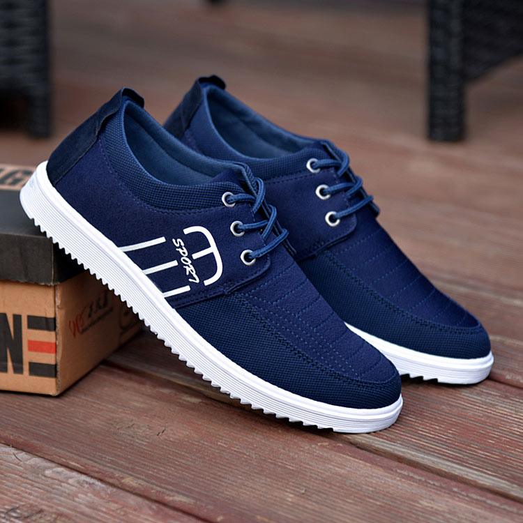 Stevvex navy blue canvas sneakers with white sole, lace-up casual fashion shoes (2 pcs) on Tampa Home & Garden Store