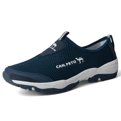 Stevvex navy blue mesh slip-on sneakers with breathable upper and rugged non-slip outsole on Tampa Home & Garden Store