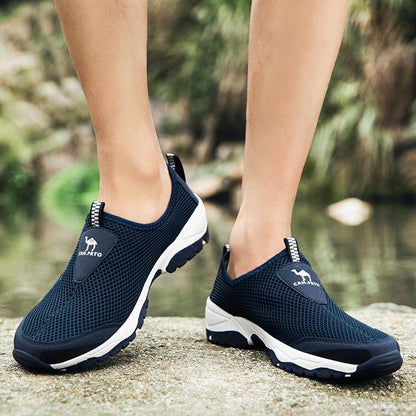 Stevvex men's navy mesh slip-on sneakers, breathable lightweight pair with non-slip outsole on Tampa Home & Garden Store
