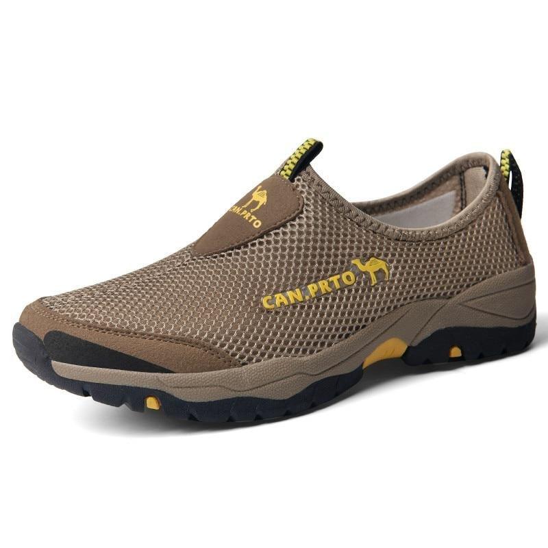 Stevvex men's brown breathable mesh sneakers slip-on with non-slip outsole for walking on Tampa Home & Garden Store