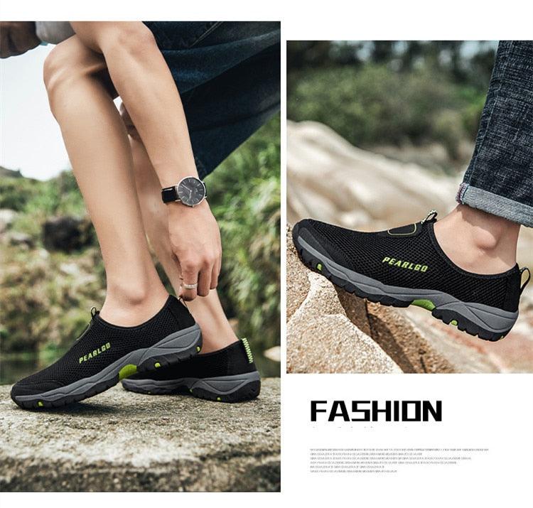Stevvex mesh sneakers black with limegreen accents, breathable slip-on walking shoes PEARLGO on Tampa Home & Garden Store