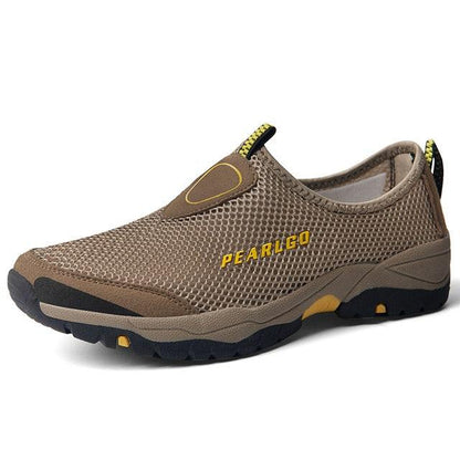 Summer mesh slip-on men's sneakers Pearlgo brown breathable upper rugged outsole on Tampa Home & Garden Store