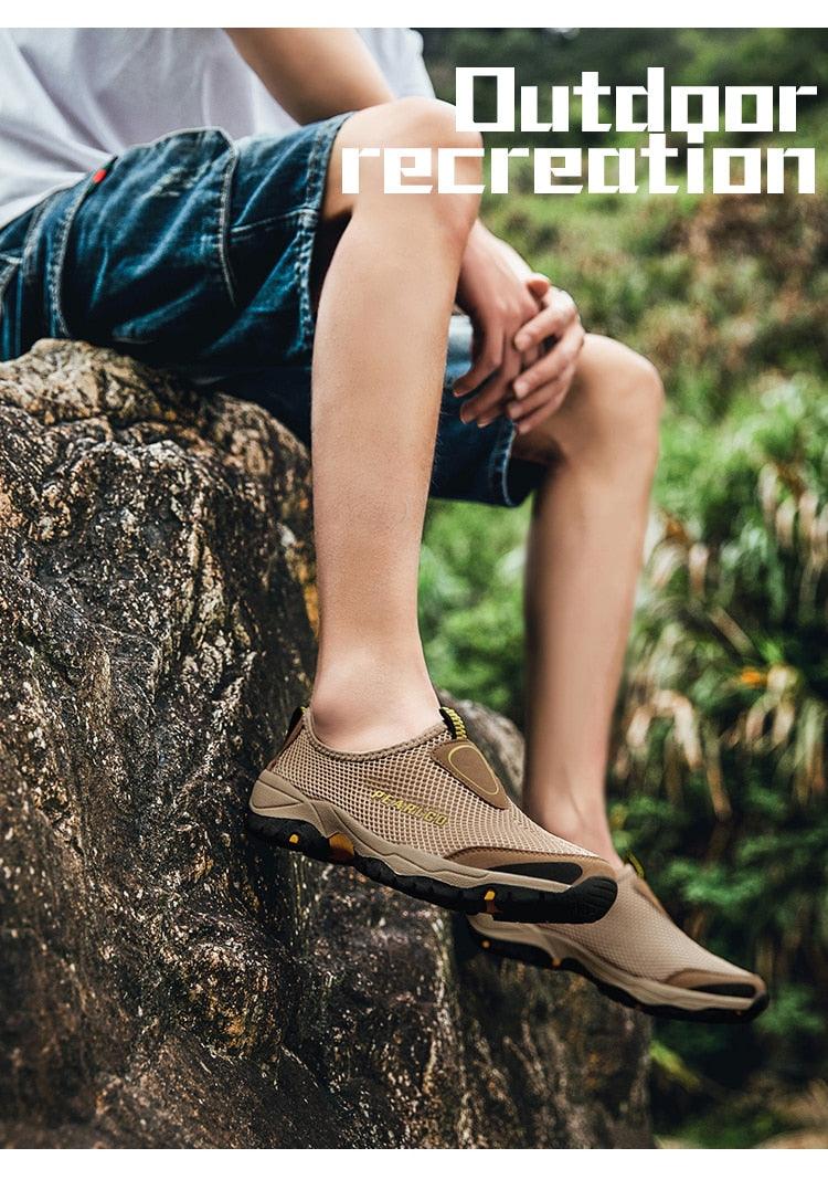 Sneakers Stevvex beige mesh slip-on for outdoor walking, lightweight breathable on Tampa Home & Garden Store