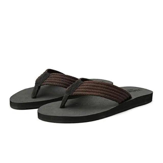 Men's flip-flops Stevvex, black with brown rope straps, casual sandals on Tampa Home & Garden Store