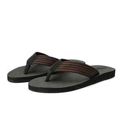 Men's flip-flops Stevvex, black with brown rope straps, casual sandals on Tampa Home & Garden Store
