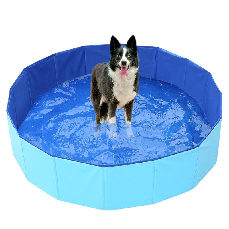 Foldable dog pool by Stevvex, blue PVC swimming tub for outdoor indoor use on Tampa Home & Garden Store