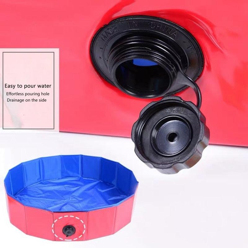 Stevvex foldable dog pool with blue interior and pink exterior PVC collapsible tub for pets on Tampa Home & Garden Store