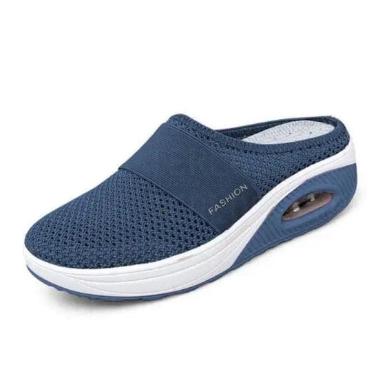 Stevvex blue mesh platform sandals with air cushion heel and white sole for casual outdoor wear on Tampa Home & Garden Store
