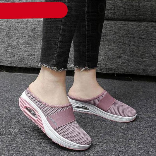 Stevvex pink mesh platform sandals with air cushion sole casual slip-on women flats on Tampa Home & Garden Store