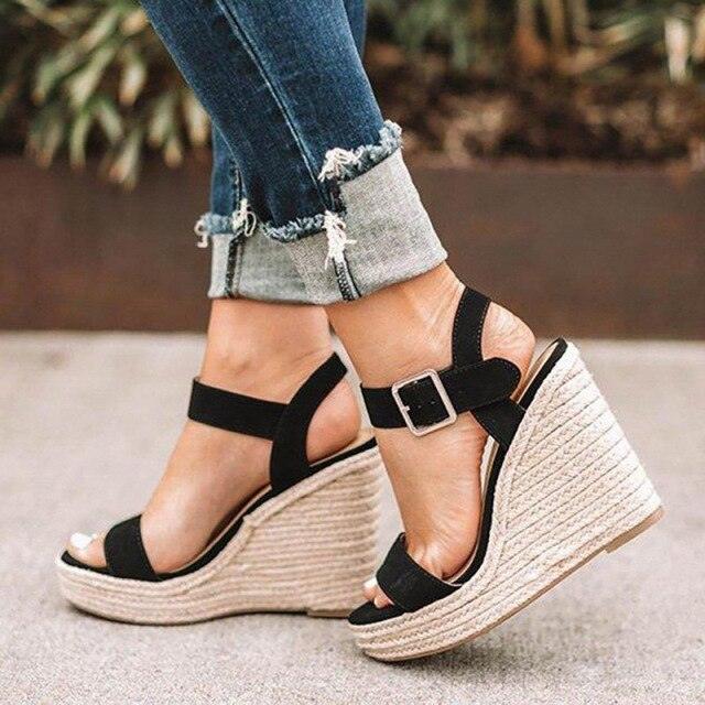 Espadrille sandals for women Stevvex with ankle buckle strap and rope wedge open toe on Tampa Home & Garden Store
