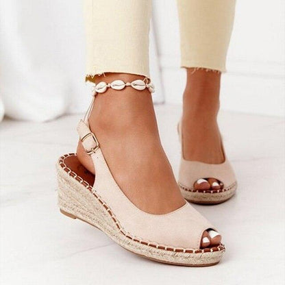 Stevvex women platform espadrille sandals nude open-toe wedge with ankle strap buckle pair on Tampa Home & Garden Store