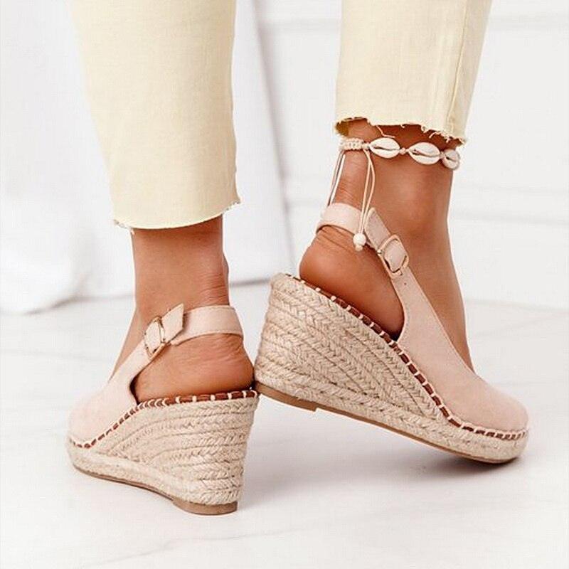 Stevvex women espadrille sandals blush pink open-toe ankle strap wedge with rope sole on Tampa Home & Garden Store