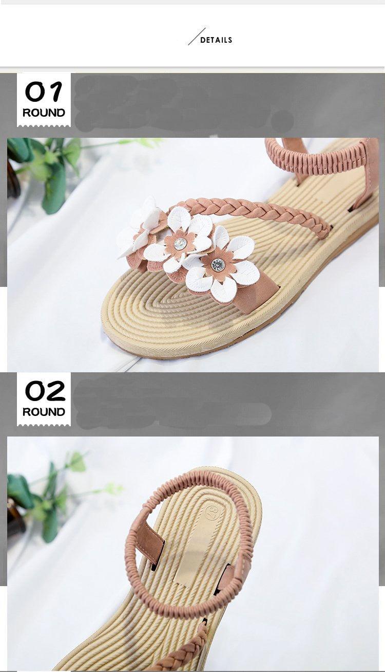 Stevvex floral sandals for women, beige ankle strap with white flower accents, flat beach sandal on Tampa Home & Garden Store