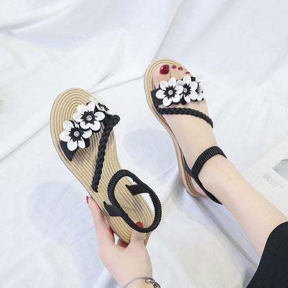 Summer Shoes Sandals Stevvex pair with floral front strap and braided ankle strap on Tampa Home & Garden Store