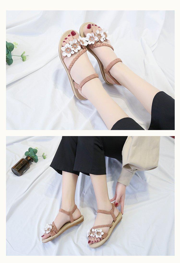 Stevvex floral-embellished flat sandals with braided ankle strap in beige on Tampa Home & Garden Store