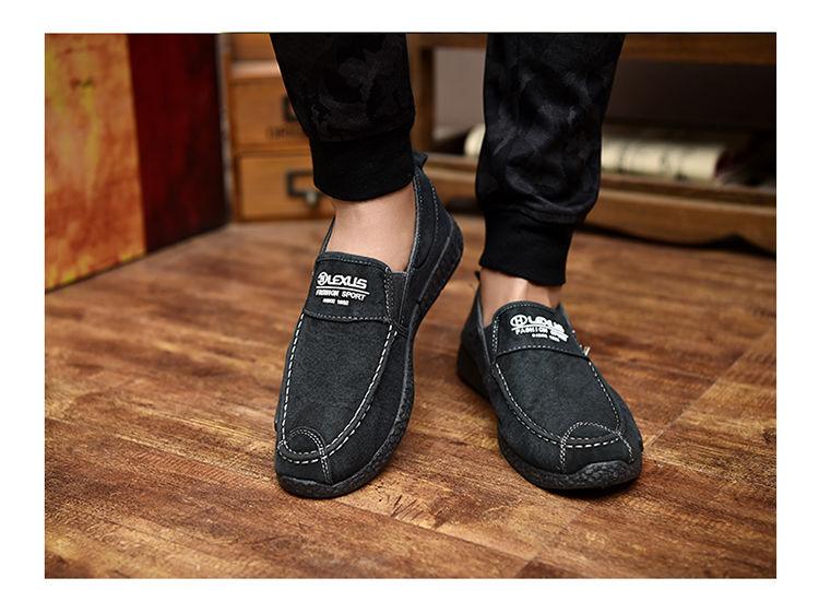 Stevvex men's slip-on canvas loafers pair in dark gray with white stitching on Tampa Home & Garden Store