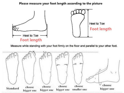 Summer Slip On Shoes measurement guide with heel-to-toe ruler and numerous foot silhouettes on Tampa Home & Garden Store