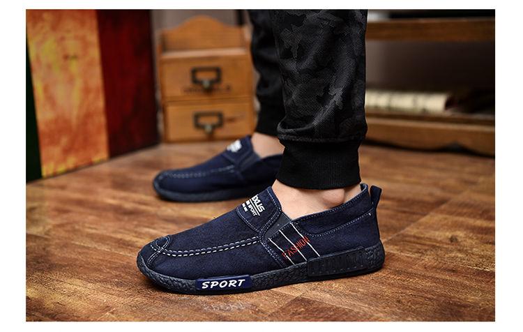 Stevvex navy canvas Slip On men's casual shoes with white stitching and rubber sole on Tampa Home & Garden Store