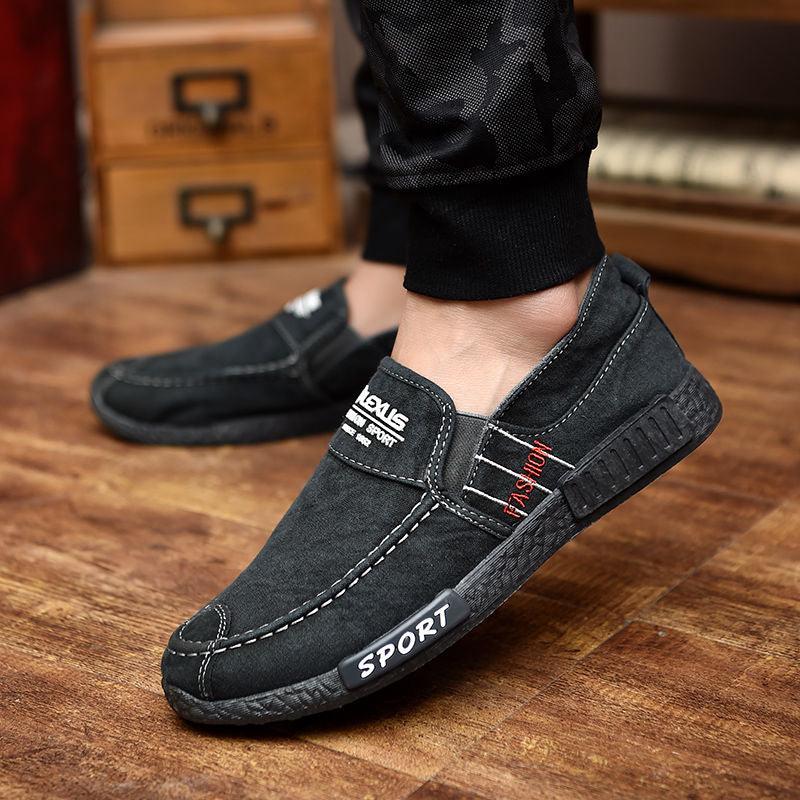 Stevvex men's slip-on casual shoes, black suede-like canvas with sport sole on Tampa Home & Garden Store
